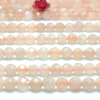 YesBeads Natural Orange Moonstone faceted round beads gemstone wholesale jewelry making 15"