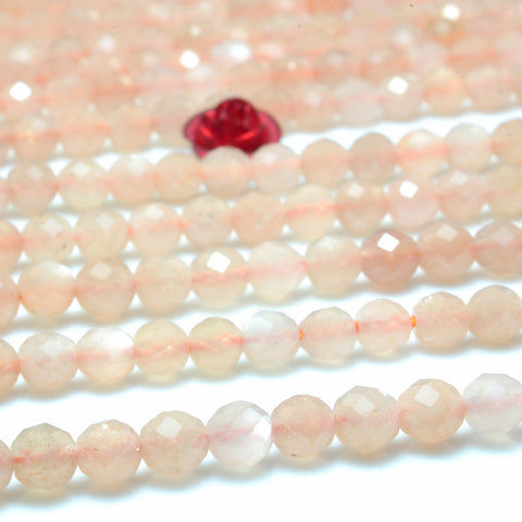YesBeads Natural Orange Moonstone faceted round beads gemstone wholesale jewelry making 15"