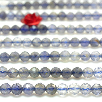 YesBeads Natural Blue Iolite faceted round loose beads gemstone wholesale jewelry making 15"