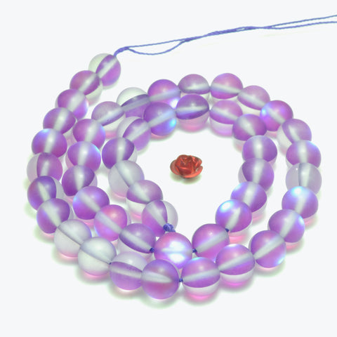 YesBeads Mystic Aura Quartz Crystal purple matte round loose beads wholesale jewelry 15"