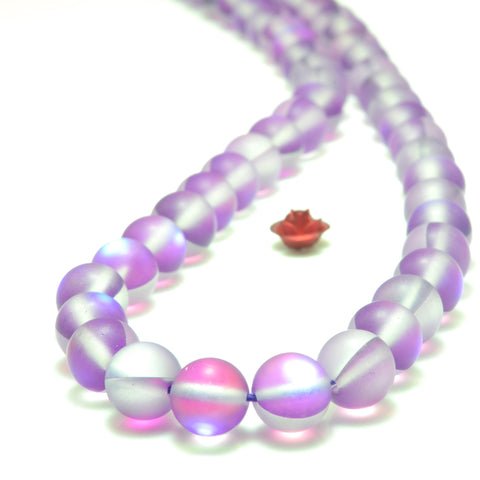 YesBeads Mystic Aura Quartz Crystal purple matte round loose beads wholesale jewelry 15"