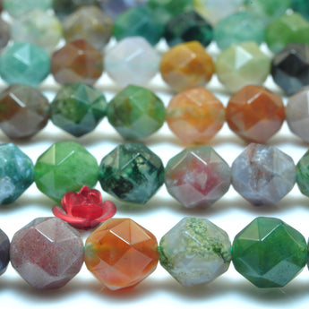 YesBeads Natural Indian Agate diamond faceted round beads wholesale green emstone jewelry making 15"