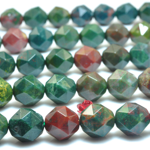 YesBeads Natural Green Bloodstone Heliotrope stone diamond faceted round beads gemstone wholesale jewelry 15"