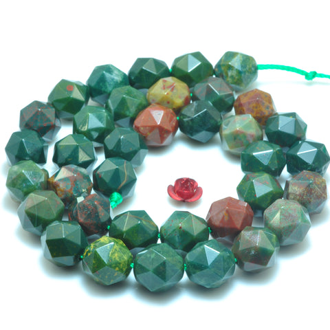 YesBeads Natural Green Bloodstone Heliotrope stone diamond faceted round beads gemstone wholesale jewelry 15"