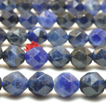 YesBeads Natural Blue Sodalite diamond faceted round beads wholesale gemstone jewelry making 15"