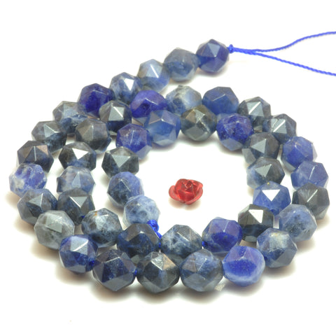 YesBeads Natural Blue Sodalite diamond faceted round beads wholesale gemstone jewelry making 15"