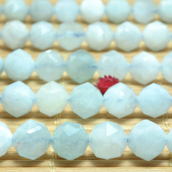 YesBeads Natural Blue Aquamarine diamond faceted round loose beads wholesale gemstone jewelry 15"