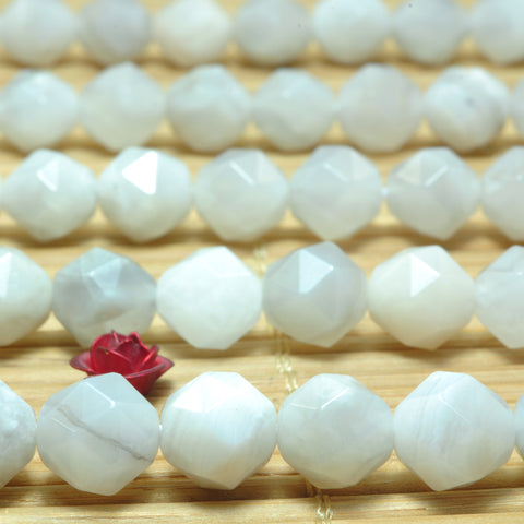 YesBeads Natural White Crazy Lace Agate diamond faceted round beads wholesale gemstone jewelry making 15"