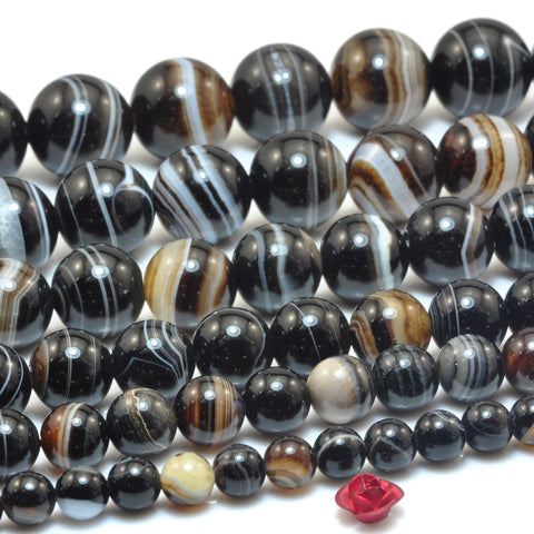 Natural black banded agate smooth round loose beads gemstone wholesale jewelry bracelet necklace diy