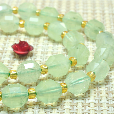 YesBeads Natural Green Prehnite faceted double terminated point beads wholesale gemstone jewelry  15"