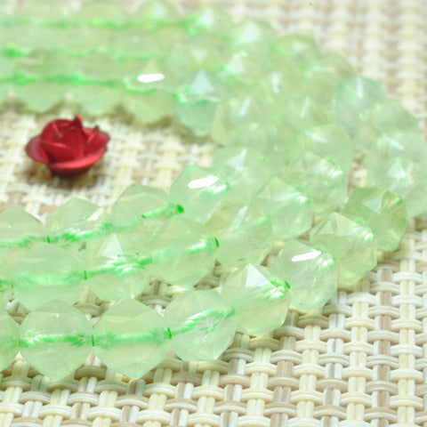 YesBeads Natural Green Prehnite diamond faceted round beads gemstone wholesale jewelry 15.5"