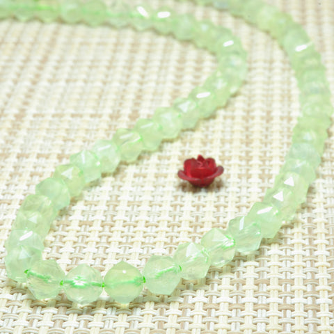 YesBeads Natural Green Prehnite diamond faceted round beads gemstone wholesale jewelry 15.5"