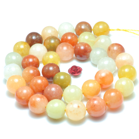 YesBeads Natural Gold Silk Jade smooth round beads yellow jade gemstone wholesale jewelry making 15"