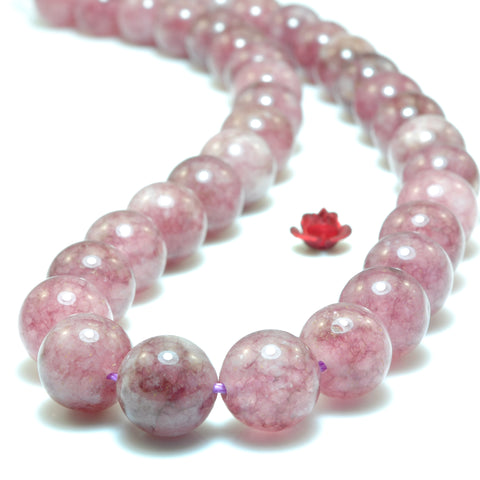 YesBeads Purple Jade dyed lepidolite color smooth round loose beads wholesale gemstone jewelry making 15"