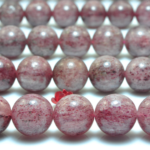 YesBeads Natural Strawberry Quartz Lepidocrocite smooth round loose beads wholesale gemstone Jewelry  15"
