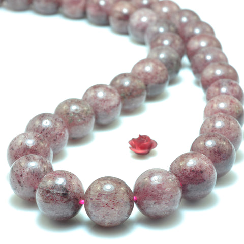 YesBeads Natural Strawberry Quartz Lepidocrocite smooth round loose beads wholesale gemstone Jewelry  15"