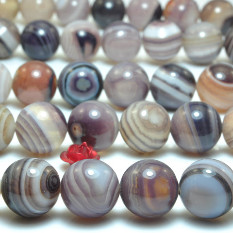 YesBeads Natural Banded Agate smooth round loose beads purple brown agate gemstone whoelsale jewelry 15"