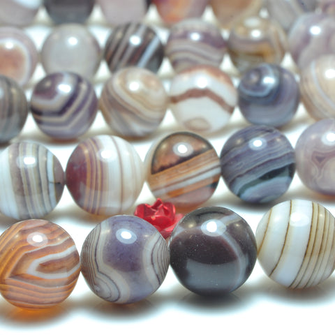 YesBeads Natural Banded Agate smooth round loose beads purple brown agate gemstone whoelsale jewelry 15"