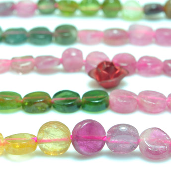 Natural Watermelon Tourmaline gemstone smooth flat coin beads wholesale jewelry making 5mm