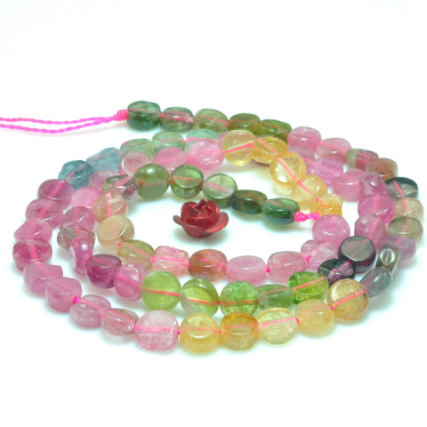 Natural Watermelon Tourmaline gemstone smooth flat coin beads wholesale jewelry making 5mm