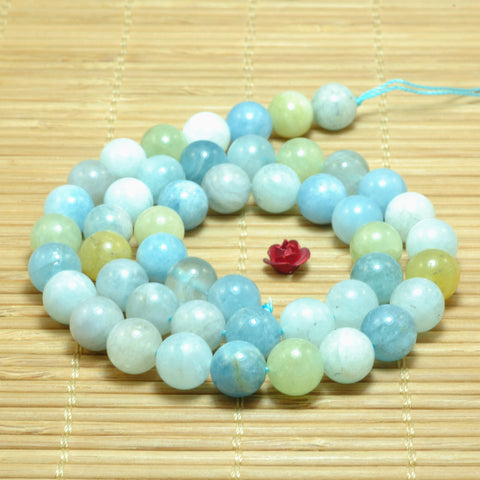Natural Aquamarine gemstone smooth round loose beads wholesale jewelry making 15"