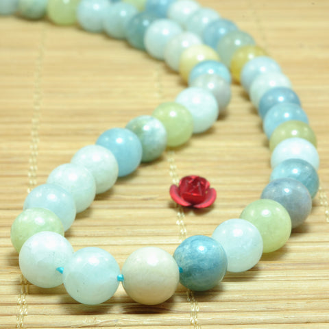 Natural Aquamarine gemstone smooth round loose beads wholesale jewelry making 15"