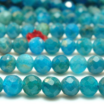 YesBeads Natural Blue Apatite faceted round loose beads wholesale gemstone jewelry making 15"