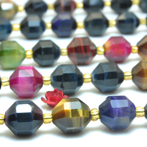 YesBeads Rainbow Tiger's Eye gemstone faceted double terminated point beads wholesale jewelry making 15"