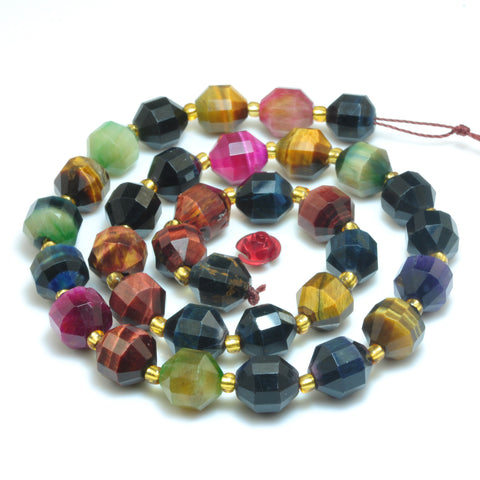 YesBeads Rainbow Tiger's Eye gemstone faceted double terminated point beads wholesale jewelry making 15"