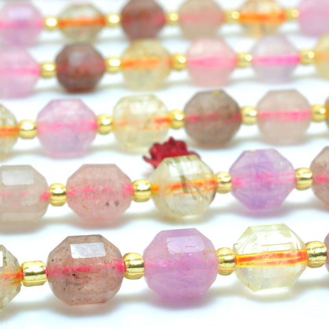 YesBeads Natural Super Seven Strawberry Quartz Crystal faceted double terminated point beads wholesale mix gemstone 15"