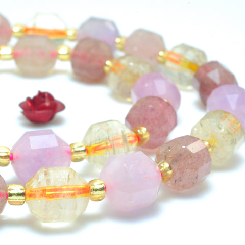 YesBeads Natural Super Seven Strawberry Quartz Crystal faceted double terminated point beads wholesale mix gemstone 15"