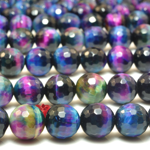 Galaxy Tiger Eye faceted round loose beads wholesale gemstone rainbow tiger's eye jewelry 15"