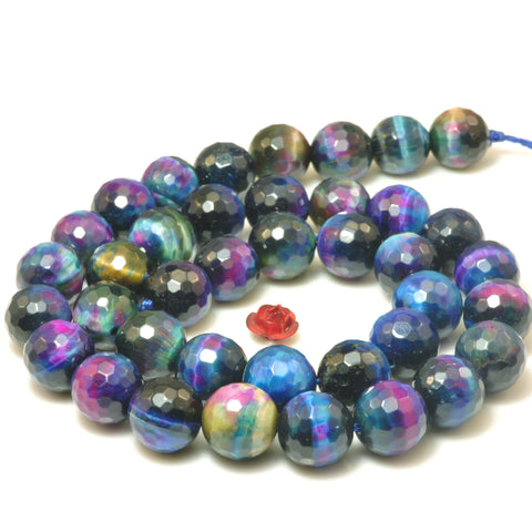 Galaxy Tiger Eye faceted round loose beads wholesale gemstone rainbow tiger's eye jewelry 15"