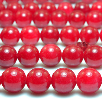 YesBeads Red Jade smooth round loose beads coral red color gemstone wholesale jewelry making 15"