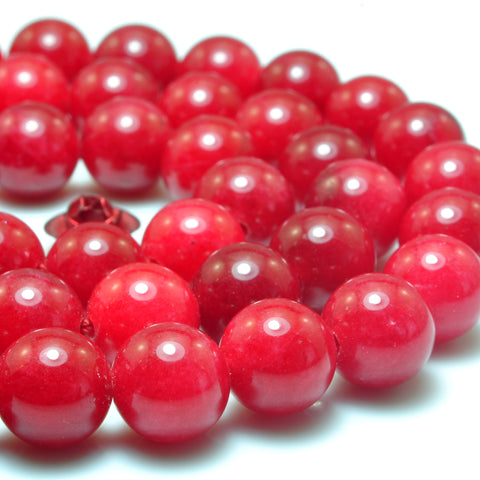 YesBeads Red Jade smooth round loose beads coral red color gemstone wholesale jewelry making 15"