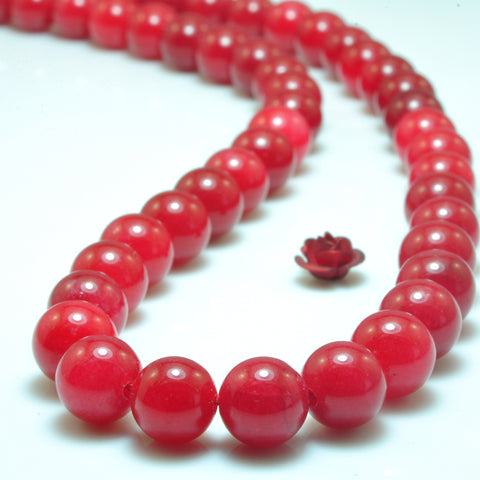 YesBeads Red Jade smooth round loose beads coral red color gemstone wholesale jewelry making 15"
