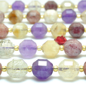 YesBeads Natural Amethyst Citrine Strawberry Quartz mix crystal gemstone faceted double terminated point beads wholesale 15"