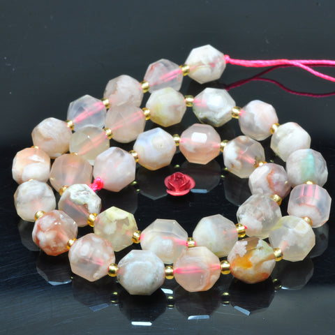 YesBeads Natural Cherry Blossom Agate faceted double terminated point beads wholesale pink gemstone jewelry 15"