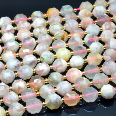 YesBeads Natural Cherry Blossom Agate faceted double terminated point beads wholesale pink gemstone jewelry 15"