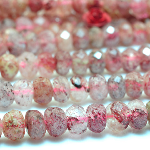 Natural Strawberry Quartz faceted rondelle loose beads wholesale gemstone jewelry making bracelet necklace diy