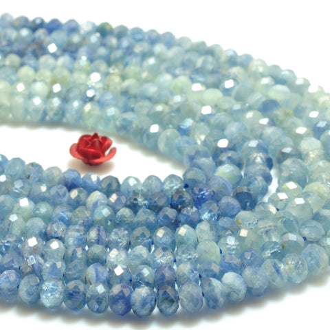 YesBeads Natural Blue Kyanite faceted rondelle beads wholesale gemstone jewelry making 15"