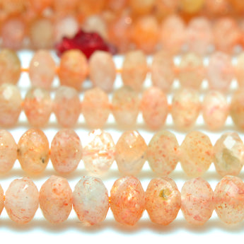 YesBeads Natural Orange Gold Sunstone faceted rondelle loose beads wholesale gemstone jewelry 15"