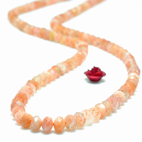 YesBeads Natural Orange Gold Sunstone faceted rondelle loose beads wholesale gemstone jewelry 15"