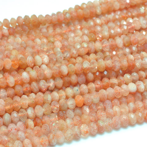 YesBeads Natural Orange Gold Sunstone faceted rondelle loose beads wholesale gemstone jewelry 15"