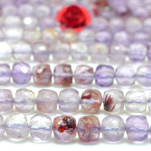 YesBeads Natural Super 7 Seven Crystal  faceted cube beads cacoxenite amethyst gemstone wholesale jewelry 15"