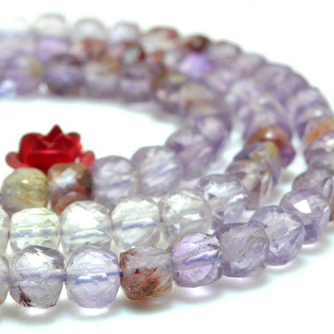 YesBeads Natural Super 7 Seven Crystal  faceted cube beads cacoxenite amethyst gemstone wholesale jewelry 15"