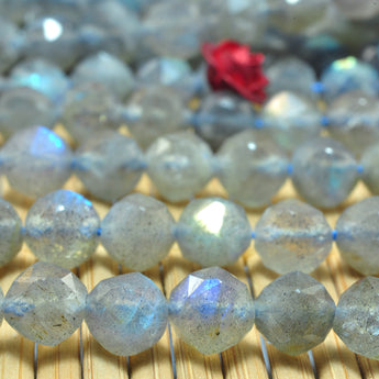 YesBeads Natural Labradorite diamond faceted round loose beads gray gemstone wholesale jewelry 15"