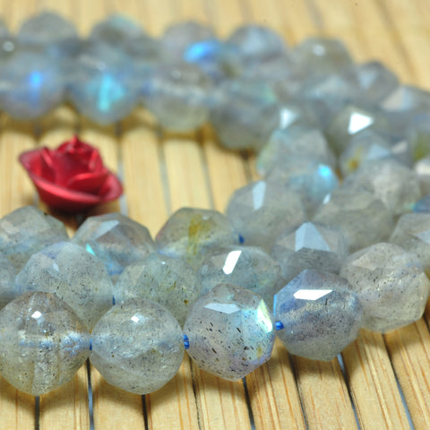 YesBeads Natural Labradorite diamond faceted round loose beads gray gemstone wholesale jewelry 15"