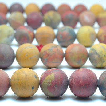 YesBeads Natural warring states red jasper matte round beads wholesale gemstone jewelry 15"