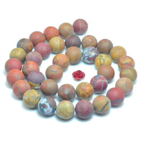 YesBeads Natural warring states red jasper matte round beads wholesale gemstone jewelry 15"